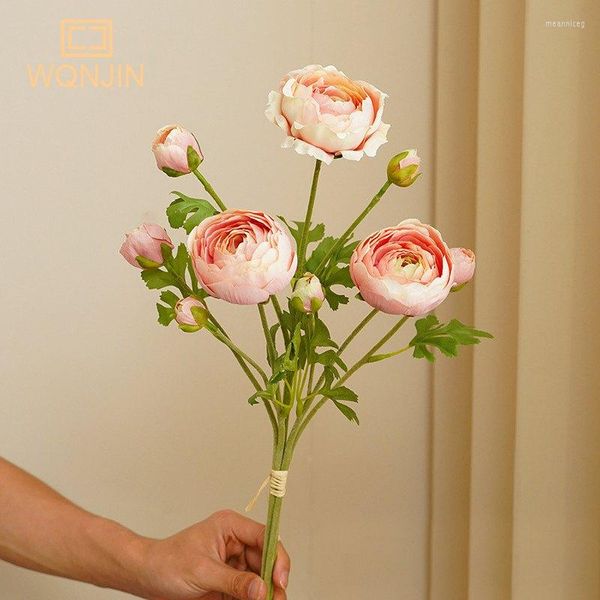 Fleurs décoratives Rose Artificielle 3 Pcs Soie Pivoine Bouquet Thé Rose Faux Plante Pour DIY Salon Maison Jardin De Mariage Décor De Bureau