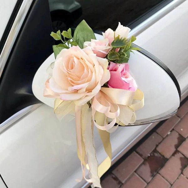 Flores decorativas Rosa Seda Artificial Boda Coche Decoración Accesorio Hogar Fiesta Silla Puerta Manija Organizar Adorno Suministros Artesanía Regalo