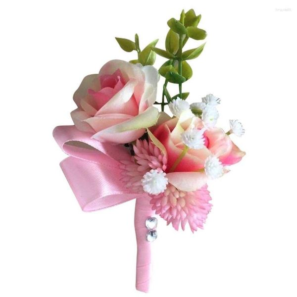 Fleurs décoratives couleur rose boutonnière boutonnière marié homme homme bouquet de mariage artificiel accessoires décoration de fête de bal