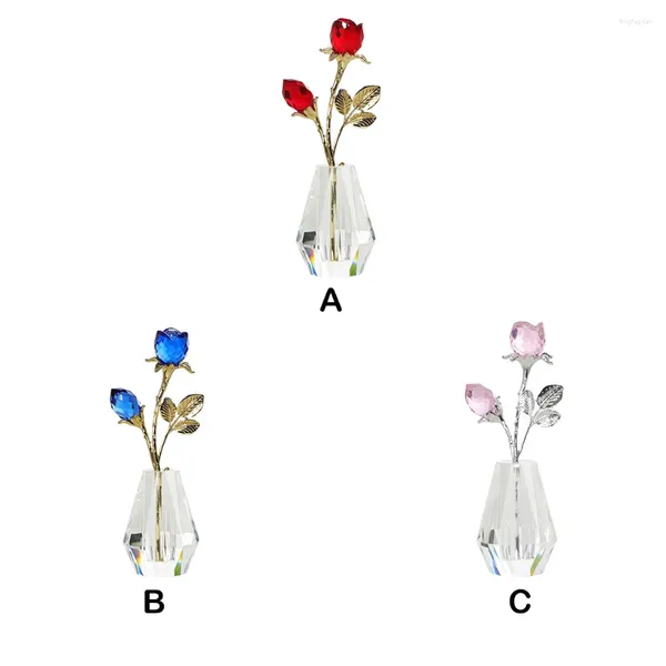 Figura de rosa de cristal rosa con flores decorativas, regalo para los seres queridos, apariencia realista, bajo mantenimiento, dos rosas azules