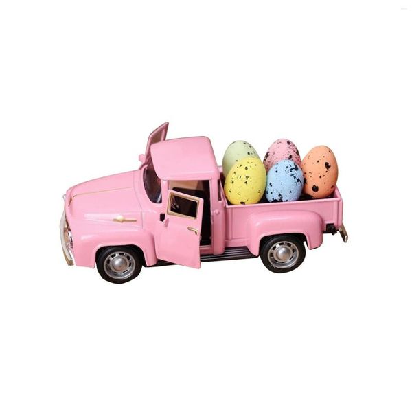 Fleurs décoratives rose voiture de Pâques avec 5 oeufs décor coloré accessoires robustes Vintage vacances portable pour fête printemps été fenêtre maison