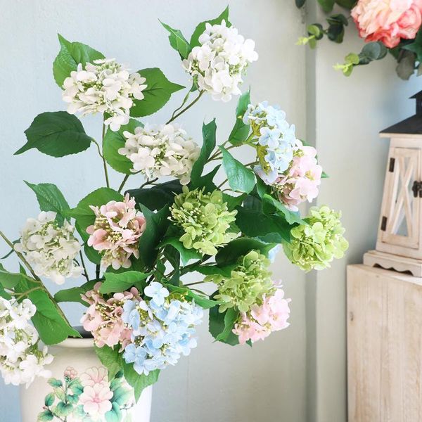 Fleurs décoratives Hortensia rose fausses plantes branches tige artificielle pour la décoration décor à la maison grand vase table année de mariage noël