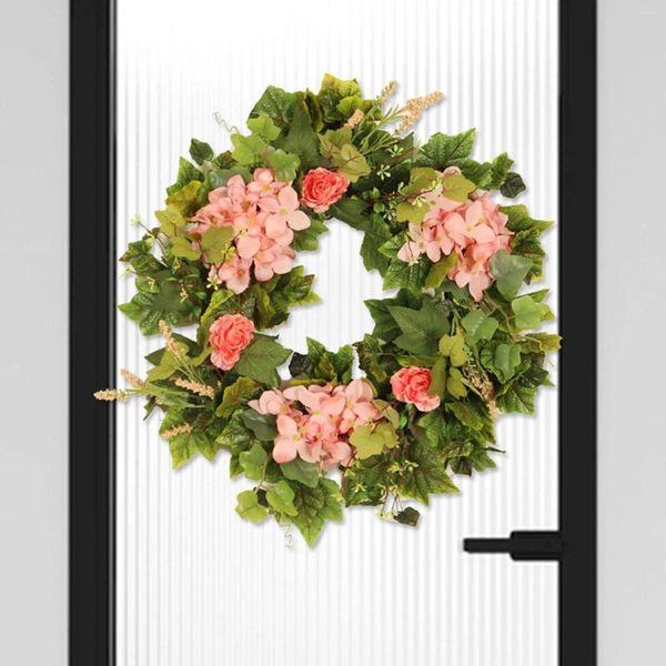 Couronne de fleurs décoratives d'hortensia rose, 45cm, pour porte d'entrée, décoration de printemps pour maison, Festival, fête, ferme
