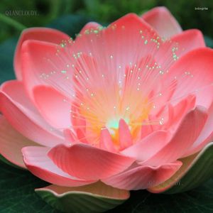 Decoratieve bloemen roze lotus kleur led nacht licht kunstmatige waterdichte optische vezel zwevende bloemhoofden lelie bruiloft feestdecoratie