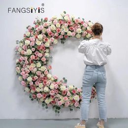 Fleurs décoratives Pink Moon Shape Wall Arrangement floral Sentiment Set Mariage Tackdrop Flower Stand Event Party Banquet Bandlet