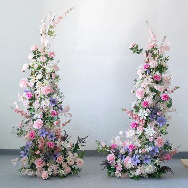 Fleurs décoratives Pink Purple Marding Decoration Arch Flower Row Commercial Beauty Chen Door Window Simulation