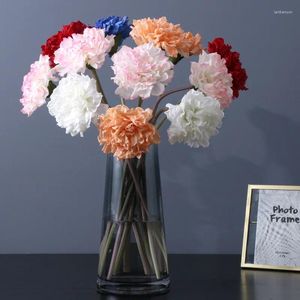 Flores decorativas Rosa Red Carnation Flor artificial Single Real Feel Feal Fake Day Day Regals Faux Látex Decoración de bodas en el hogar