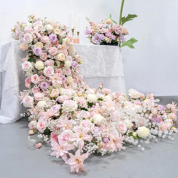 Flores decorativas Rosa Orquídea roja Rosa Anthurium Decoración de mesa de boda Corredor floral Fila de flores artificiales Evento Fiesta Telón de fondo Ventana