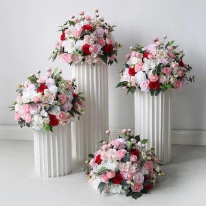 Decoratieve bloemen Roze Rode Roos Hortensia Gangpad Bloem Bal Bruiloftsbenodigdheden Arrangement Decor Evenement Tafel Centerpieces Welkom Gasten Po