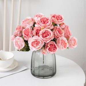 Fleurs décoratives Rose Rose automne soie artificielle mariage décoration de la maison de haute qualité pivoine blanche Simple Bouquet faux mur de fleurs