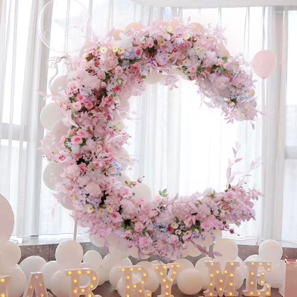 Flores decorativas Rosa rosa Floral Fila Boda Telón de fondo Soporte de flores Arreglo Decoración Arco Marco Evento Fiesta Prop Piso Ventana Pantalla