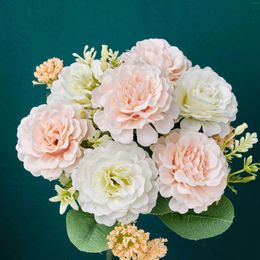 Fleurs décoratives rose Silk Peony Artificiel Home Wedding Decoration Arrangement Salon Dîner DIY Fake Bouquet blanc