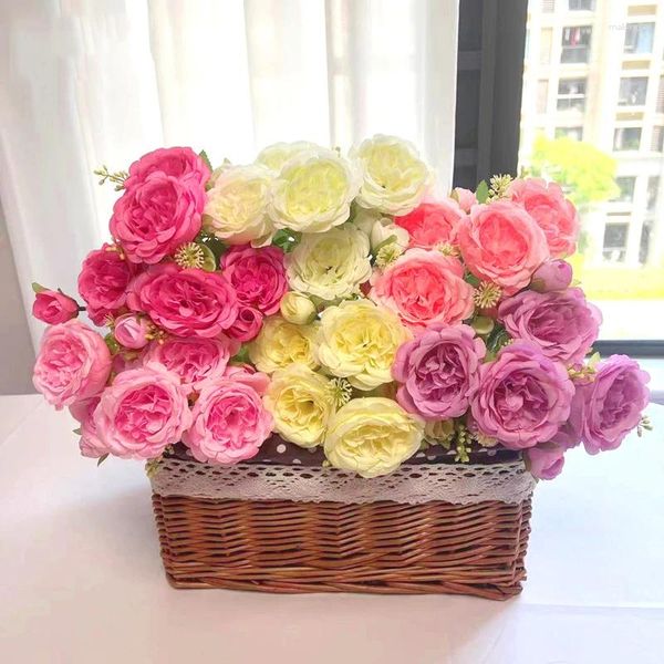 Fleurs décoratives rose Silk Peony Artificiel Rose Wedding Table Vase Diy Home Decor High Quality Big Bouquet White Faute Fleur