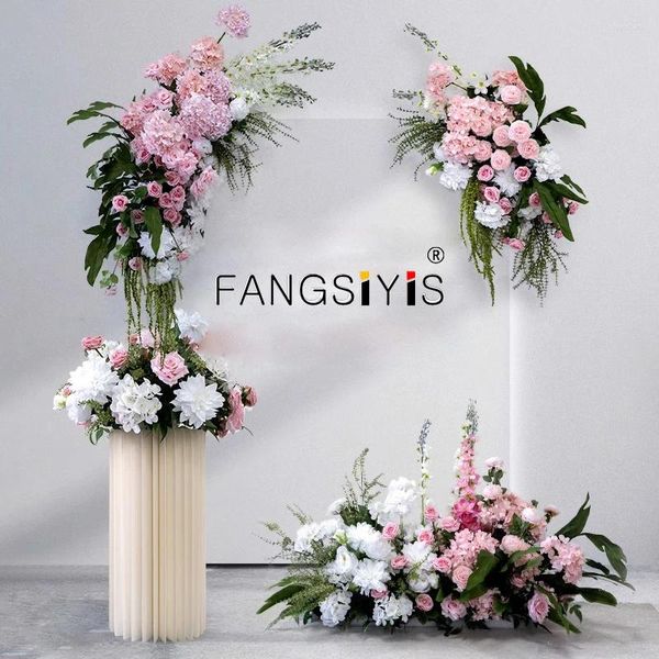 Fleurs décoratives de mariage rose arc de fond décoration arrangement artificiel arrangement de la rangée de fleurs artificielles pending de fête de fête de fête maître