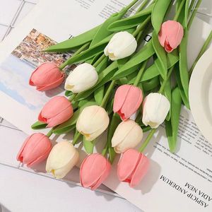 Fleurs décoratives rose blanc jaune tulipe imitation fleur réel touche bouquet artificiel beau décor pour la maison 2024 bonne fête de mariage