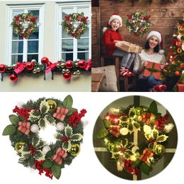 Decoratieve bloemen Gips Buste Kabouter Tuinbeeld Zonnekrans Kerstmis 30cm Simulatie Bloem Rood Met Verlichting Ornament Fruit