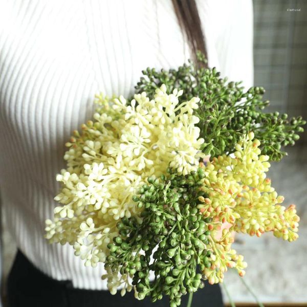 Fleurs décoratives en plastique baies plantes vertes 5 têtes grand fruit brindille fleur artificielle INS salle de mariage mariée tenant vase mur de jardin