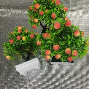 Flores decorativas de plástico Chic hermoso árbol de frutas de melocotón Artificial colorido bonsái falso artículos para el hogar que no se marchitan