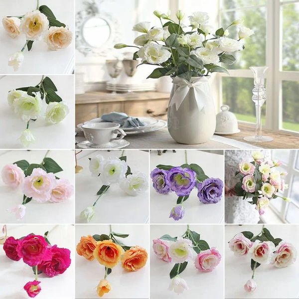 Flores decorativas de plástico europeo para boda, decoración de mesa para el hogar, accesorios de bricolaje, ramo de flores artificiales de Eustoma, flores falsas