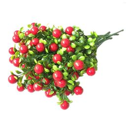 Fleurs Décoratives Fleur En Plastique Plantes Artificielles De Noël Petit Fruit Rouge Simulation 35cm Cinq Fourchettes DIY Décoration D'arbre De Noël