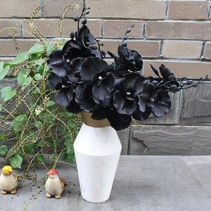 Decoratieve bloemen Plastic bloemtakken kunstmatige planten nep zwart dansen orchidee bruiloft decoratie woning decor zijden vlinder orchideeën
