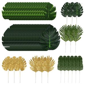 Decoratieve bloemen Plastic bladeren Decoratie 66 PCS Tropische palm kunstmatige planten Hawaiiaans themafeestje Decor Plant Jungle