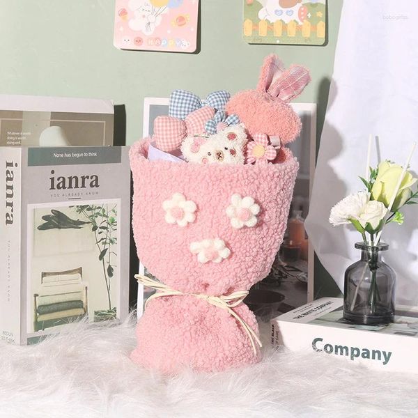 Fleurs décoratives en peluche poupée Bouquet saint valentin mariage fête d'anniversaire cadeaux fleur artificielle pour petite amie amant