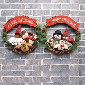 Fleurs décoratives poupées en peluche guirlandes de Noël guirlande de rotin avec porte d'arbre de Noël père noël suédois suspendu pour mur fenêtre Hall décor