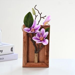 Decoratieve bloemen Po Frames Kunstmatige nep Magnolia Flower Wall Art Indoor Outdoor Garden Front Door Hanging Home Decor