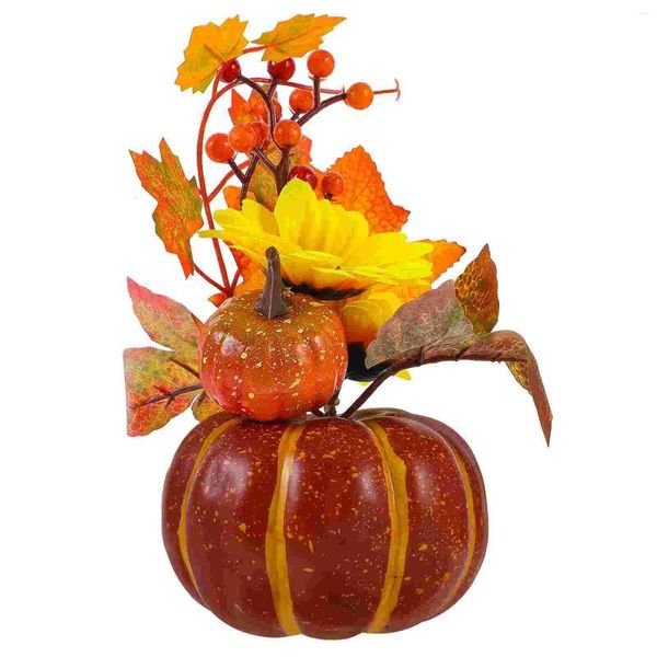 Flores decorativas Po Adorno de calabaza de acción de gracias Mini calabaza artificial Paño de seda Simulación Ramo de girasol