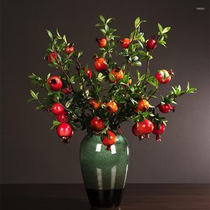 Flores decorativas granada flor artificial frutos rojos ramas secas decoración del hogar adornos sala de estar ramo de plantas