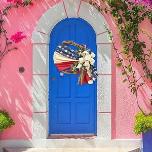 Fleurs décoratives de porte porche décor tissu wreath patriotique drapeau américain pour l'indépendance du jour de vacances balcon artificiel