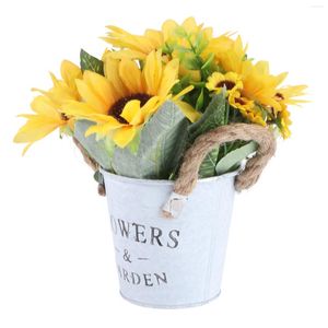 Fleurs décoratives en pot fleur simulée centres de table de tournesol pour mariage jardinières d'intérieur fer plastique ficelle réaliste bonsaï