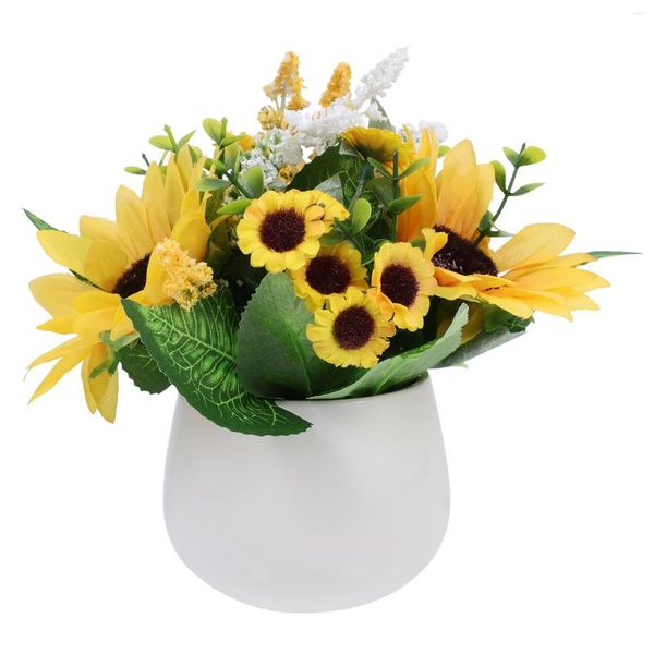 Fleurs décoratives en pot tournesol plantes artificielles bureau intérieur faux bonsaï parure ensemble ornement soie tissu émulation décoration