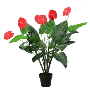 Fleurs décoratives en pot plante d'anthurium artificielle verte et rouge tropicale