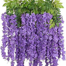 Decoratieve bloemen Practical 12 PCS Wisteria Flower Vines slingeren 3,75 voet kunstmatige snaren nephangende zijde