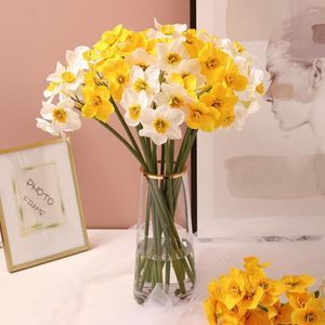 Fleurs décoratives Pratique Simulation Fleur Fraîcheur Artificielle Sans Arrosage Jaune Blanc Faux Narcisse Bouquet Po Accessoires