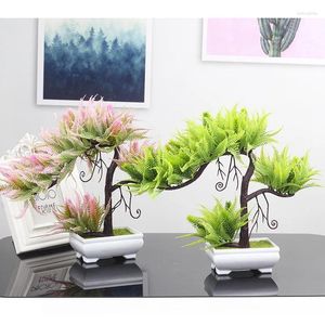 Decoratieve bloemen bidden kleur kunstmatige groene boom planten thuis desktop decoratie plastic nep bonsai benodigdheden