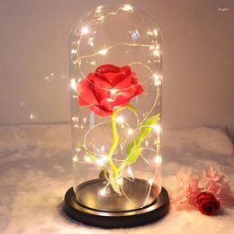 Fleurs décoratives Fleur préservée Lumière de nuit rose éternelle en verre Décor de mariage anniversaire cadeaux pour les ornements de petite amie