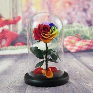 Fleurs décoratives Fleur conservée Rose éternelle légère dans un dôme en verre Ornement infini accrocheur Créer une atmosphère