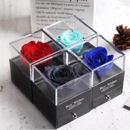 Fleurs décoratives conservées dans un dôme de verre décoration de rose éternelle boîte-cadeau rouge de l'équateur peut mettre une bague cadeaux d'anniversaire de Saint Valentin pour les femmes