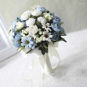 Flores decorativas bonitas 25 cm margarita ramo hecho a mano boda nupcial satén diamante perla con cuentas mano sosteniendo