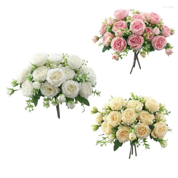 Promotion Fleurs Décoratives !3 bouquets de fleurs artificielles pivoines pour décoration, Faux Bouquet de roses, arrangements décoratifs pour mariage