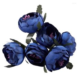 ¡Promoción de flores decorativas!6pcs/simulación de lote de tela de seda ramo de ramo (corazón de color púrpura azul real) flujo simple