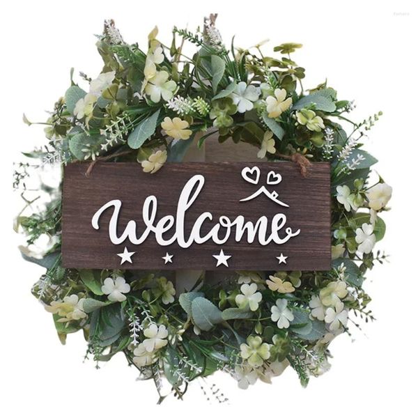 Promotion Fleurs Décoratives !Couronne artificielle magasin boutique bienvenue porte d'entrée couronnes ferme verdure avec fleur pour fête mariage Ornam