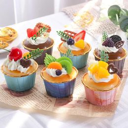 Simulation de Cupcakes en Pu, fleurs décoratives, gâteau doux, modèle de Desserts artificiels mignons, accessoires alimentaires de décoration, faux mariage, taille réelle
