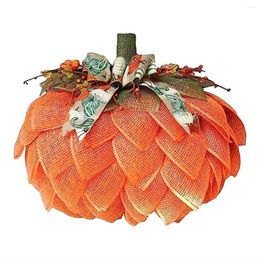 Couronne de citrouille de fleurs décoratives d'automne, avec nœuds et baies, guirlande de décorations de porte, décor en toile de jute