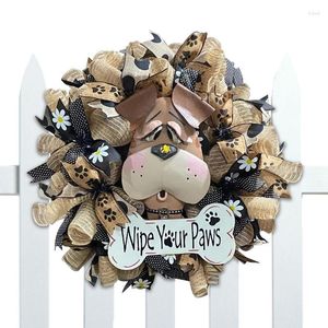 Fleurs décoratives Puppy Wreath Dog Head Flower Gift For Housewarming Mother Lovers Decors Farmhouse Porches Front Doors Entrywa