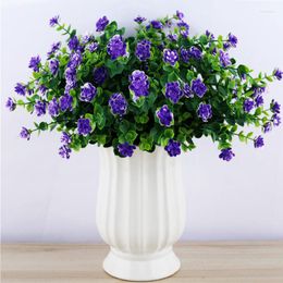 Decorative Flowers Purple Artificial Bouquet Eucalyptus DIY Fake Outdoor Plant Plastic Garden Bushes Greenery White Home Wedding Decoration