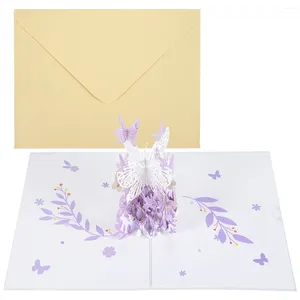 Flores decorativas, mariposa púrpura, tarjeta emergente de cumpleaños, cesta de flores, tarjetas de felicitación 3D para mujeres, niñas, hijas, Día de la madre